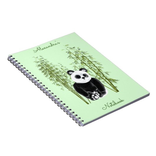 Schattigee Panda Zittend in Bamboe Notitieboek (Rechterzijde)
