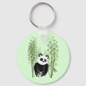 Schattigee Panda Zittend in Bamboe Sleutelhanger (Voorkant)
