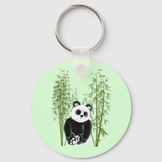 Schattigee Panda Zittend in Bamboe Sleutelhanger (Voorkant)