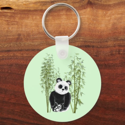 Schattigee Panda Zittend in Bamboe Sleutelhanger (Achterkant)
