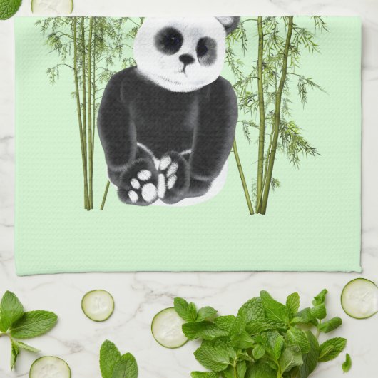 Schattigee Panda Zittend in Bamboe Theedoek (Gevouwen)