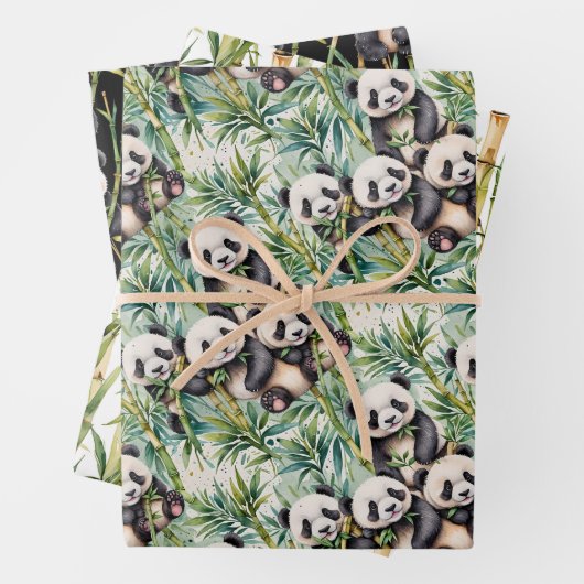 Schattigee panda's en bamboe inpakpapier vel (In situ)