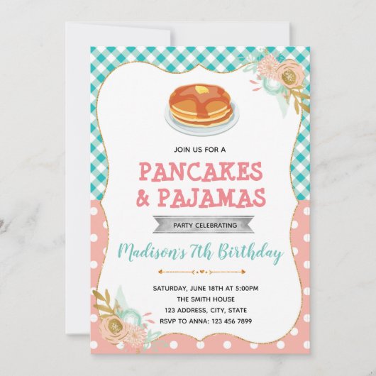 Schattigee pannenkoek en pyjama uitnodiging (Voorkant)
