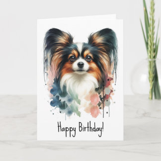 Schattigee Papillon Dog Waterverf Art Kaart