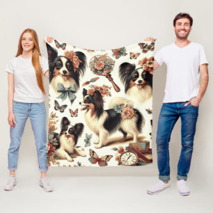 Schattigee Papillon hondenillustratie Fleece Deken