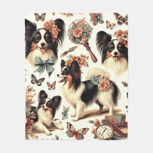 Schattigee Papillon hondenillustratie Fleece Deken (Voorkant)