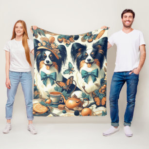 Schattigee Papillon hondenillustratie Fleece Deken