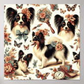 Schattigee Papillon hondenillustratie Poster (Voorkant)