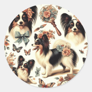 Schattigee  Papillon hondenillustratie Ronde Sticker