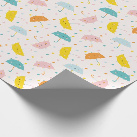 Schattigee paraplu's en regendruppels cadeaupapier (Hoek)