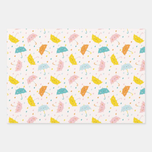 Schattigee paraplu's en regendruppels inpakpapier vel (Voorkant)