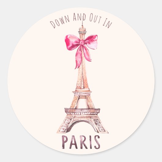 Schattigee Paris/Eiffeltoren "Down & Out" Ronde Sticker (Voorkant)