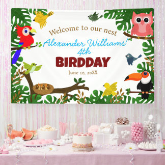 Schattigee Parrot Toucan Uil Zomervogels Verjaarda Spandoek