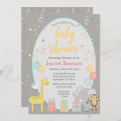 Schattigee Partij Dieren Baby shower Uitnodiging G (Voorkant / Achterkant)