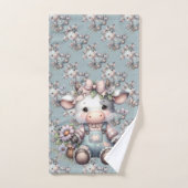 Schattigee Pastel Baby Koe in Overalls met Bloemen Bad Handdoek (Handdoek)