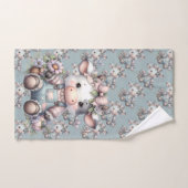 Schattigee Pastel Baby Koe in Overalls met Bloemen Bad Handdoek (Handdoek)