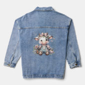 Schattigee Pastel Baby Koe in Overalls met Bloemen Denim Jacket (Achterkant)