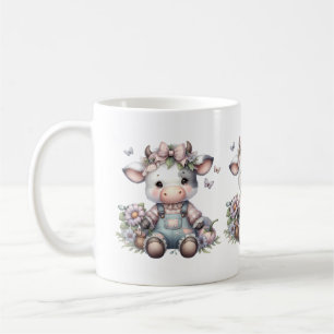 Schattigee Pastel Baby Koe in Overalls met Bloemen Koffiemok