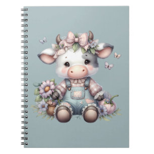 Schattigee Pastel Baby Koe in Overalls met Bloemen Notitieboek