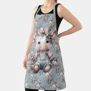 Schattigee Pastel Baby Koe in Overalls met Bloemen Schort