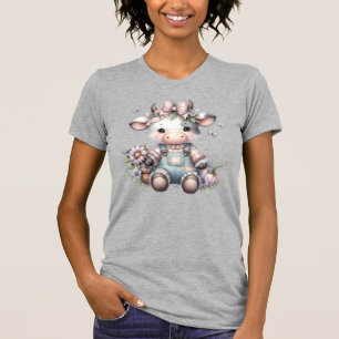 Schattigee Pastel Baby Koe in Overalls met Bloemen T-shirt