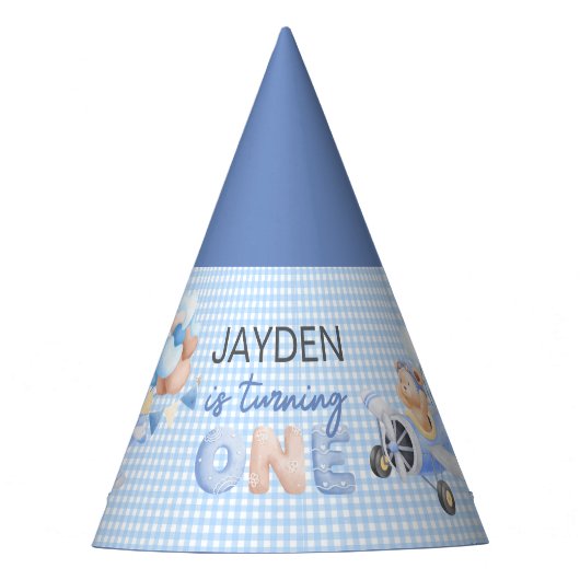 Schattigee pastel blauw bruin Baby Beer draaien ee Feesthoedjes (Voorkant)