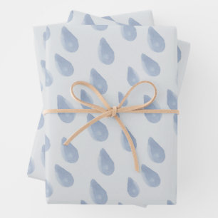 Schattigee Pastel Blue & Cream Raindrop Waterverf Inpakpapier Vel