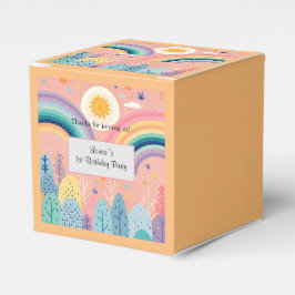Schattigee Pastel Boho Regenboog & Zon Boven Bos Bedankdoosjes