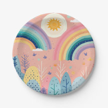 Schattigee Pastel Boho Regenboog & Zon Boven Bos