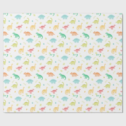 Schattigee Pastel Dino Verjaardag Cadeaupapier (Vlak)