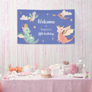 Schattigee Pastel Dragons Kids Verjaardagsfeest Spandoek