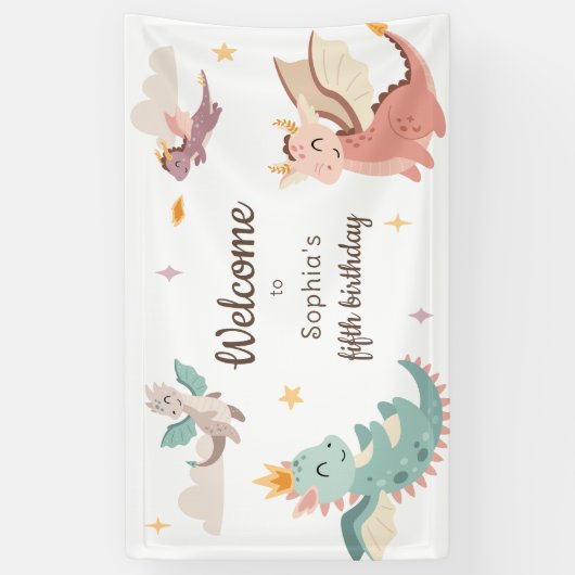 Schattigee Pastel Dragons Kids Verjaardagsfeest Spandoek (Verticaal)