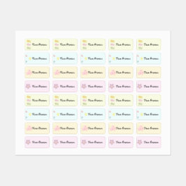 Schattigee Pastel Flower Cloud School Naam Kleding Labels