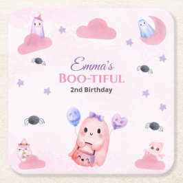 Schattigee Pastel Ghost waterverf Halloween Verjaa Vierkante Kartonnen Onderzetter