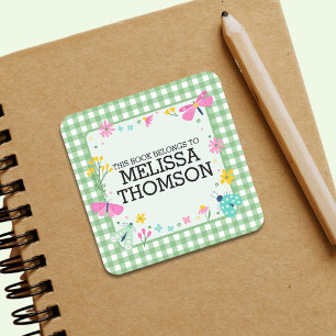 Schattigee Pastel Groen Roze Bloemen Meisjes Naam Vierkante Sticker