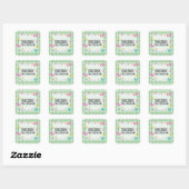 Schattigee Pastel Groen Roze Bloemen Meisjes Naam Vierkante Sticker (Vel)