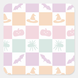 Schattigee Pastel Halloween Graphics & Checkerboar Vierkante Sticker