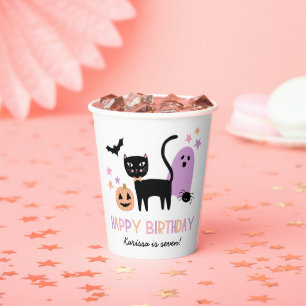 Schattigee pastel halloween kat spook pompoen naam papieren bekers