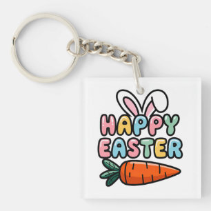 Schattigee Pastel Happy Easter Bunny Ears met Wort Sleutelhanger