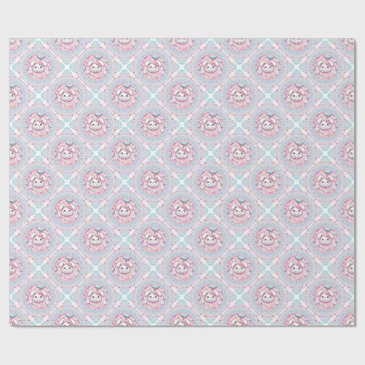 Schattigee Pastel Kawaii Bunny Dot Mandala Diamond Cadeaupapier (Vlak)