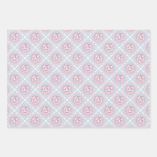 Schattigee Pastel Kawaii Bunny Dot Mandala Diamond Inpakpapier Vel (Voorkant 3)