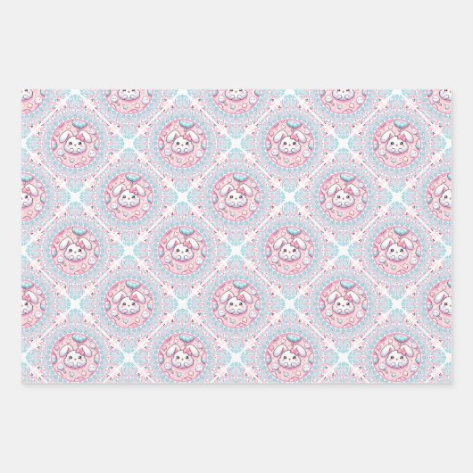 Schattigee Pastel Kawaii Bunny Dot Mandala Diamond Inpakpapier Vel (Voorkant)