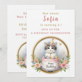 Schattigee Pastel Kitten Verjaardagstaart - Verjaa Kaart (Voorkant / Achterkant)