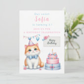 Schattigee Pastel Kitten Verjaardagstaart - Verjaa Kaart (Staand voorkant)