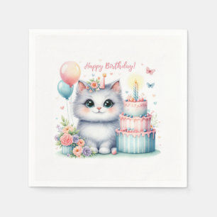 Schattigee Pastel Kitten Verjaardagstaart - Verjaa Servet