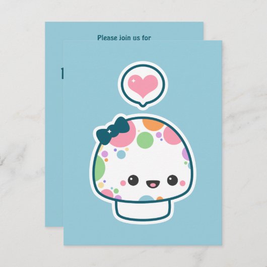 Schattigee Pastel Mushroom Verjaardagsfeestje Uitn Kaart (Voorkant / Achterkant)