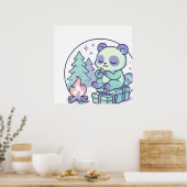Schattigee Pastel Panda bij het kampvuur met gesch Poster (Keuken)
