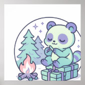 Schattigee Pastel Panda bij het kampvuur met gesch Poster (Voorkant)