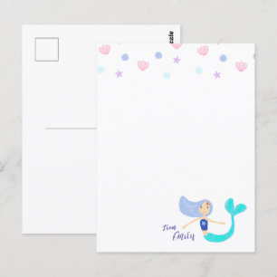 Schattigee Pastel Periwinkle Zeemeermin Princess Briefkaart
