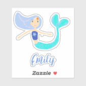 Schattigee Pastel Periwinkle Zeemeermin Princess Sticker (Vel)